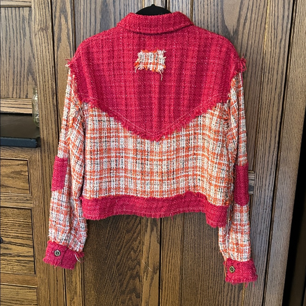 POL Pink Tweed Blazer Jacket Boxy‎ Fit Orange Shacket Medium - Picture 6 of 7